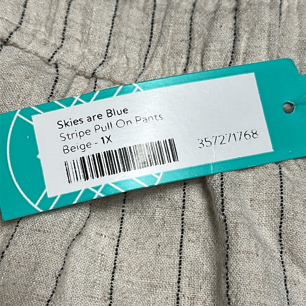 Skies are Blue Stripe Pull On Pants Beige 1X‎ New With Tags Stitch Fix - Picture 6 of 6